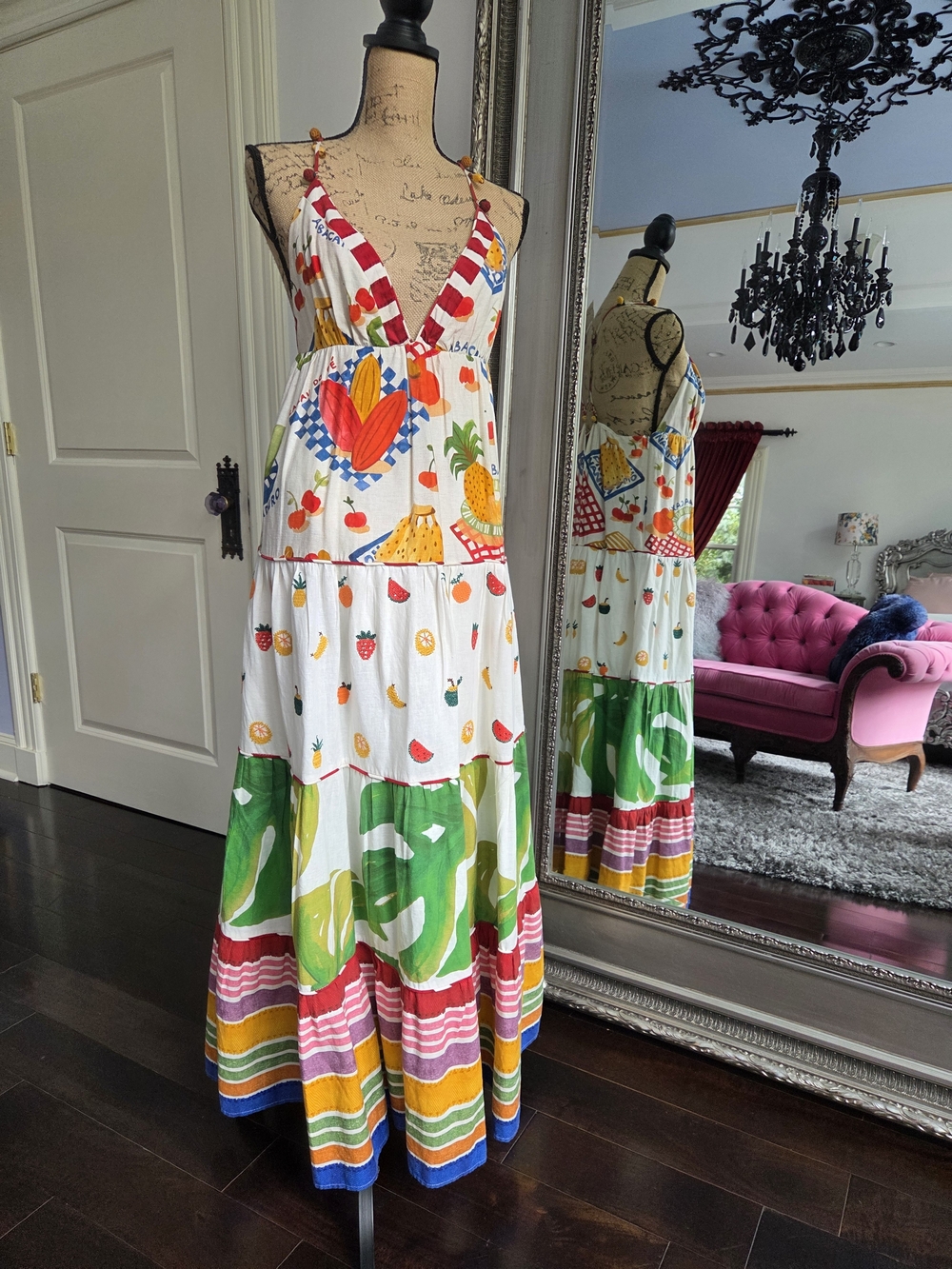 FARM Rio White Multicolor Tiered Maxi Dress W Embriodery S - Picture 3 of 11